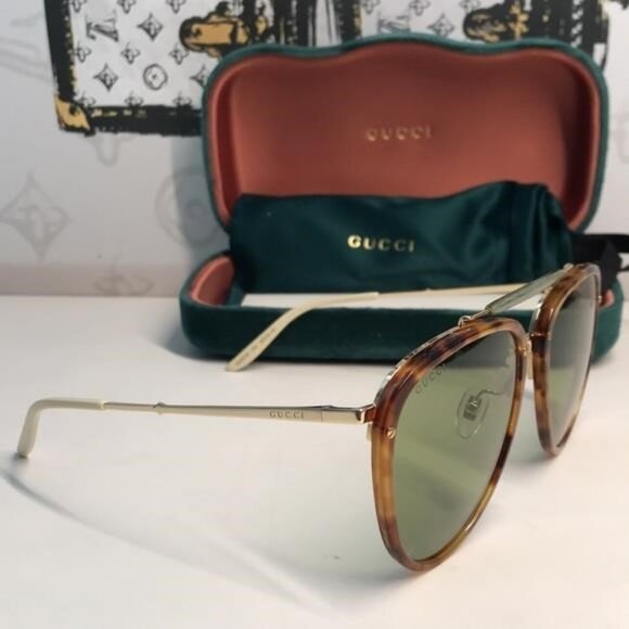 New ✨ Authentic Gucci GG0672S 003 Havana Aviator Sunglasses ✨ - Picture 6 of 11